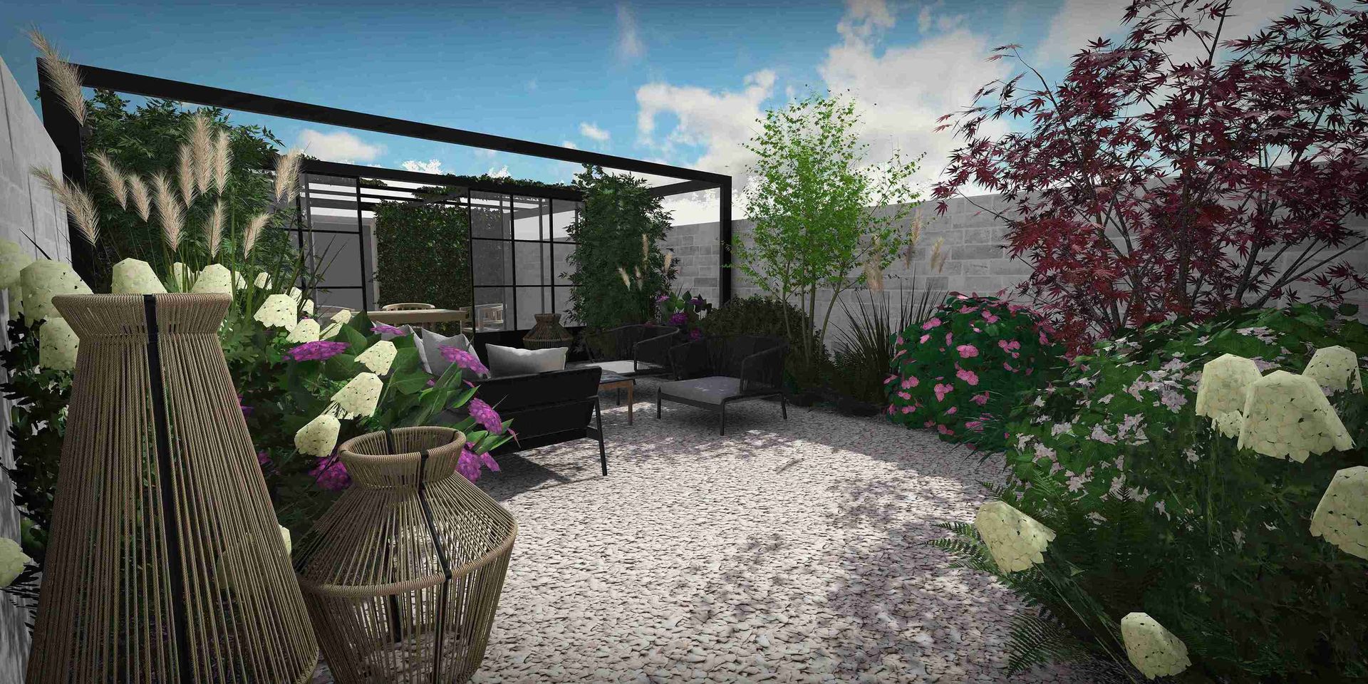 un patio revitalisé -massifs verts- MT concepteur paysagiste