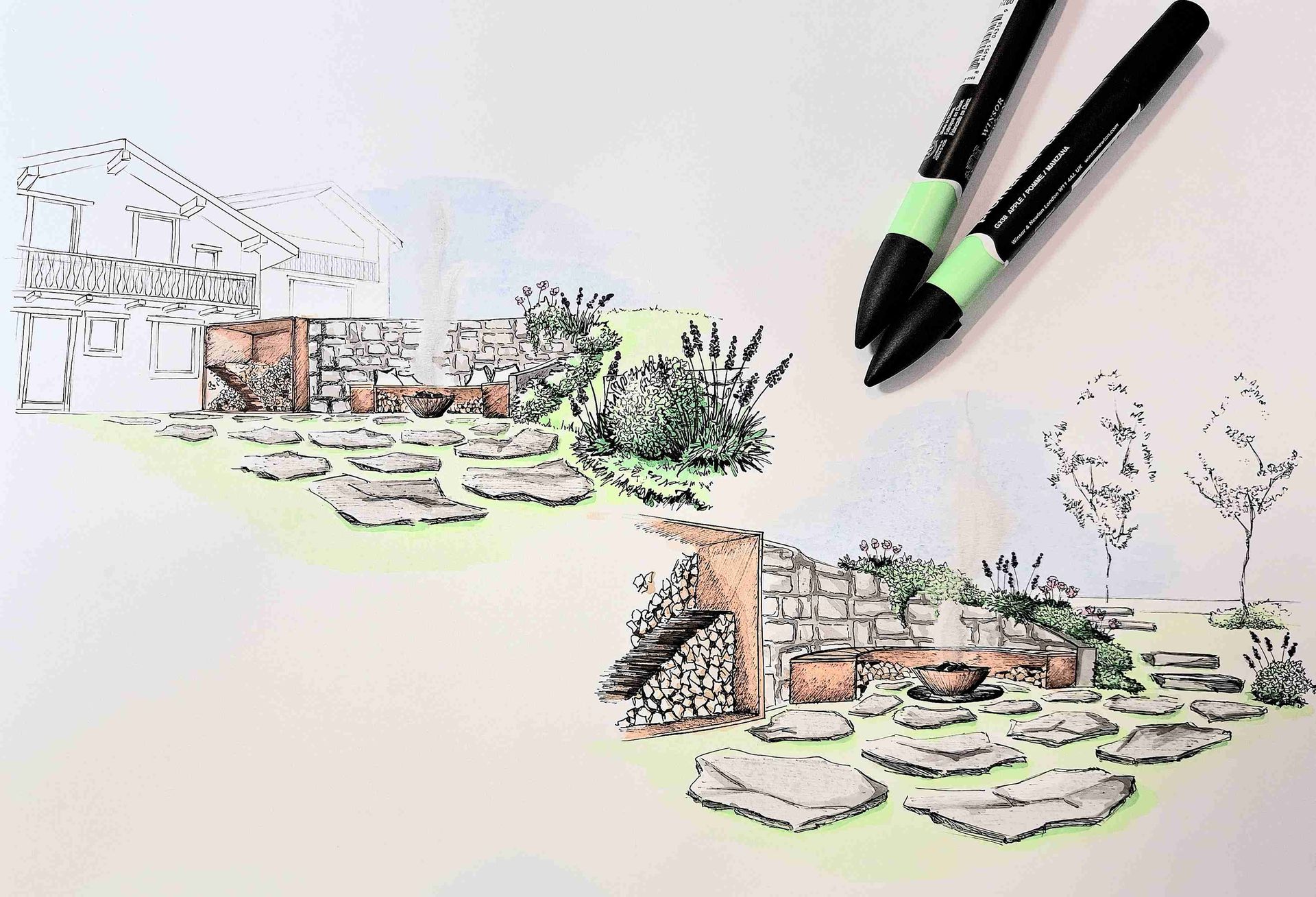 esquisse en couleurs du projet- MT concepteur paysagiste