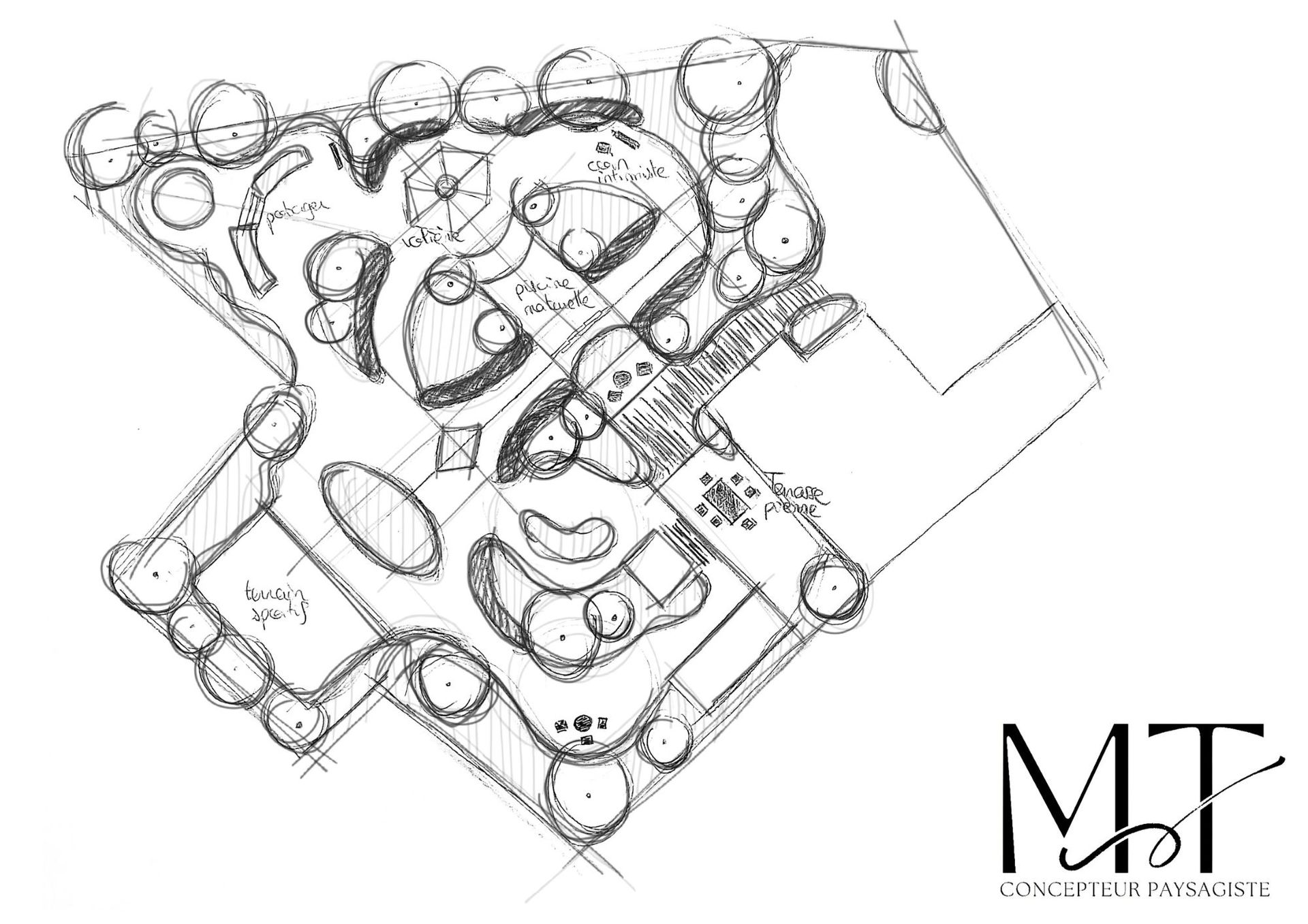 plan de masse noir et blanc- jardin de la contemplation-MT concepteur paysagiste