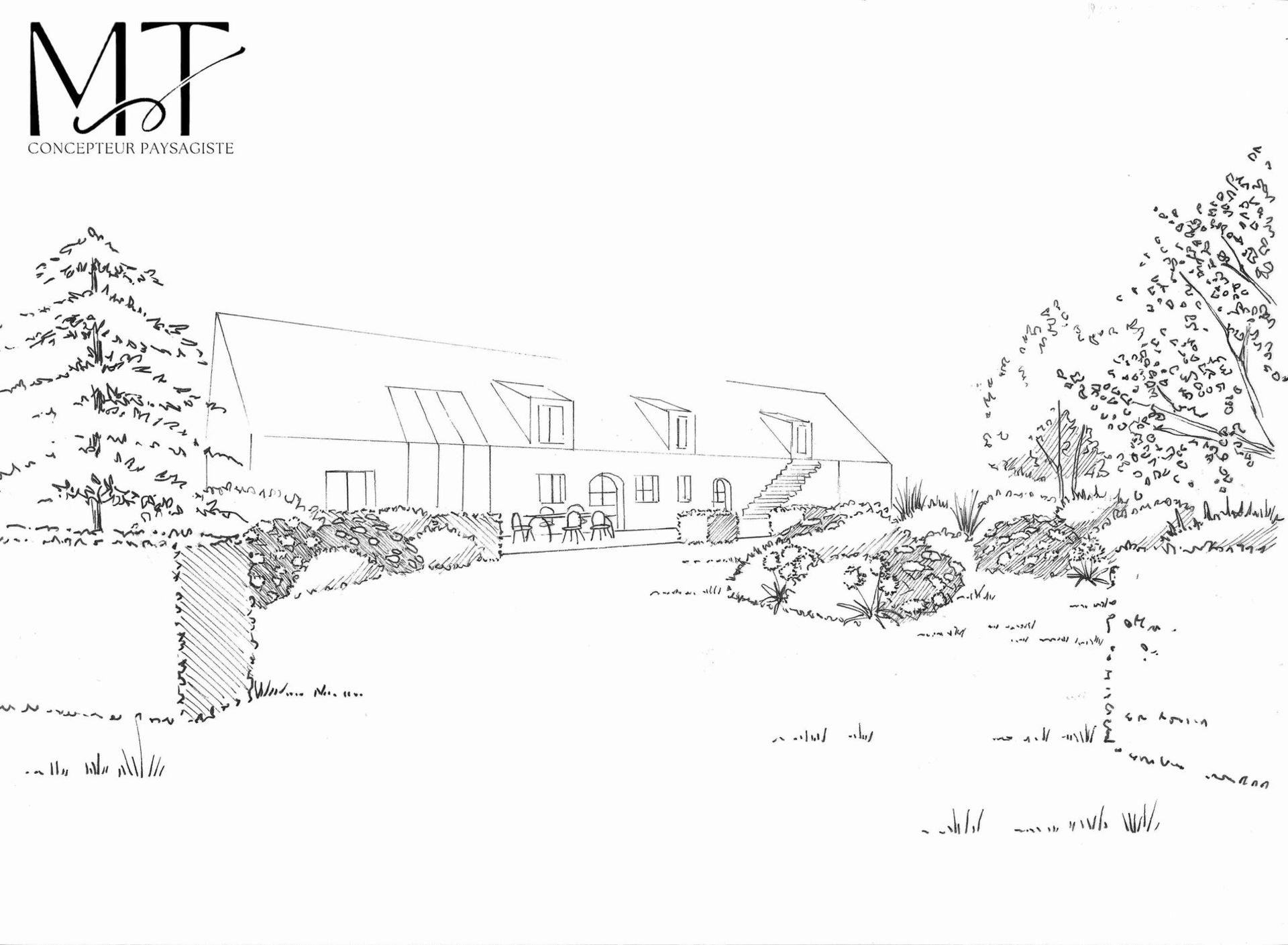esquisse noir et blanc- jardin de la contemplation- MT concepteur paysagiste