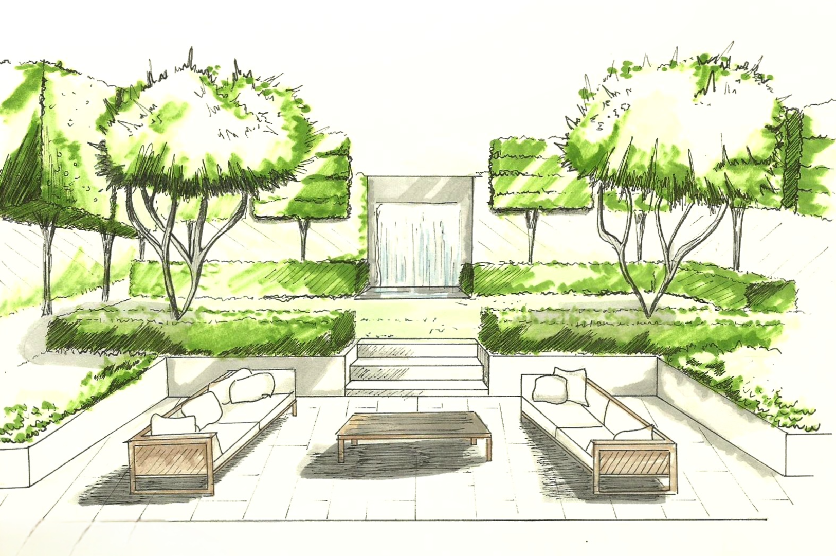 dessin aux feutres- jardin à la française- MT concepteur paysagiste