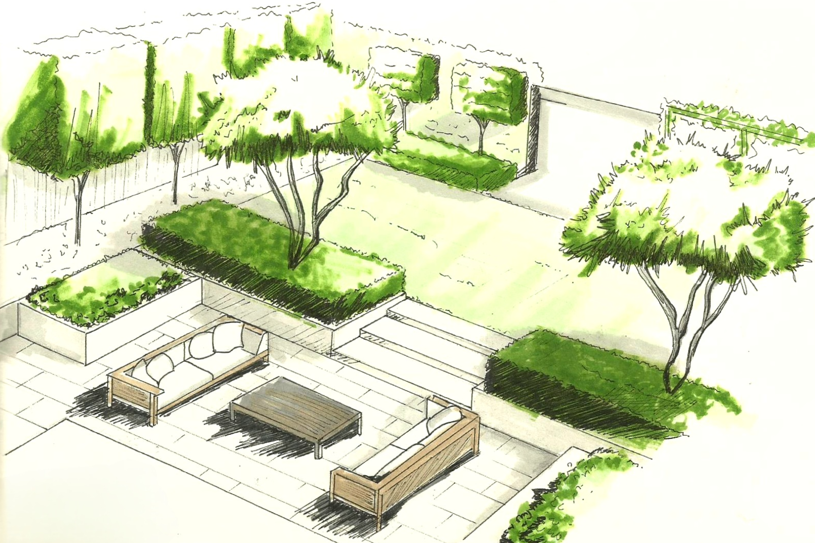 dessin aux feutres- jardin à la française- MT concepteur paysagiste