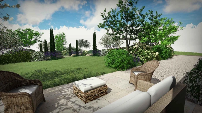 terrasse de vie en pierres naturelles- MT concepteur paysagiste