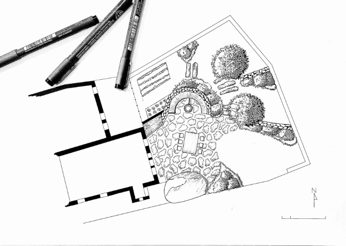 esquisse noir et blanc du projet- MT concepteur paysagiste