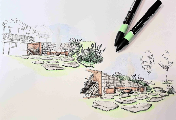 esquisse en couleurs du projet- MT concepteur paysagiste
