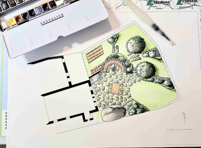 plan de masse en couleurs du projet- MT concepteur paysagiste