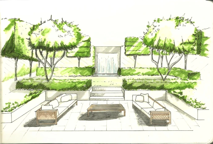 dessin aux feutres- jardin à la française- MT concepteur paysagiste