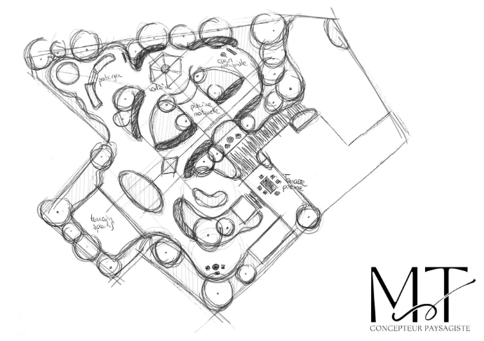 plan de masse noir et blanc- jardin de la contemplation-MT concepteur paysagiste