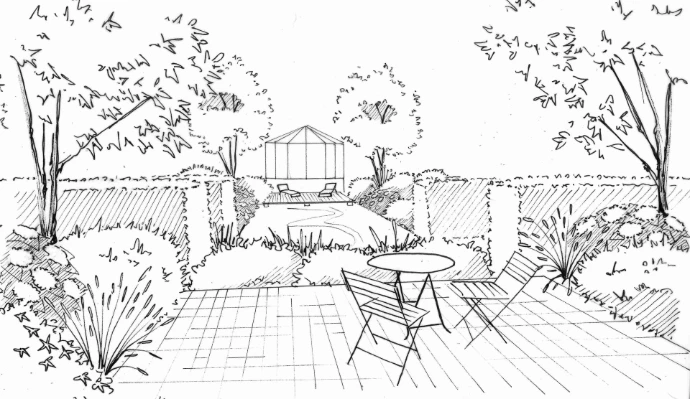 esquisse noir et blanc- jardin de la contemplation- MT concepteur paysagiste